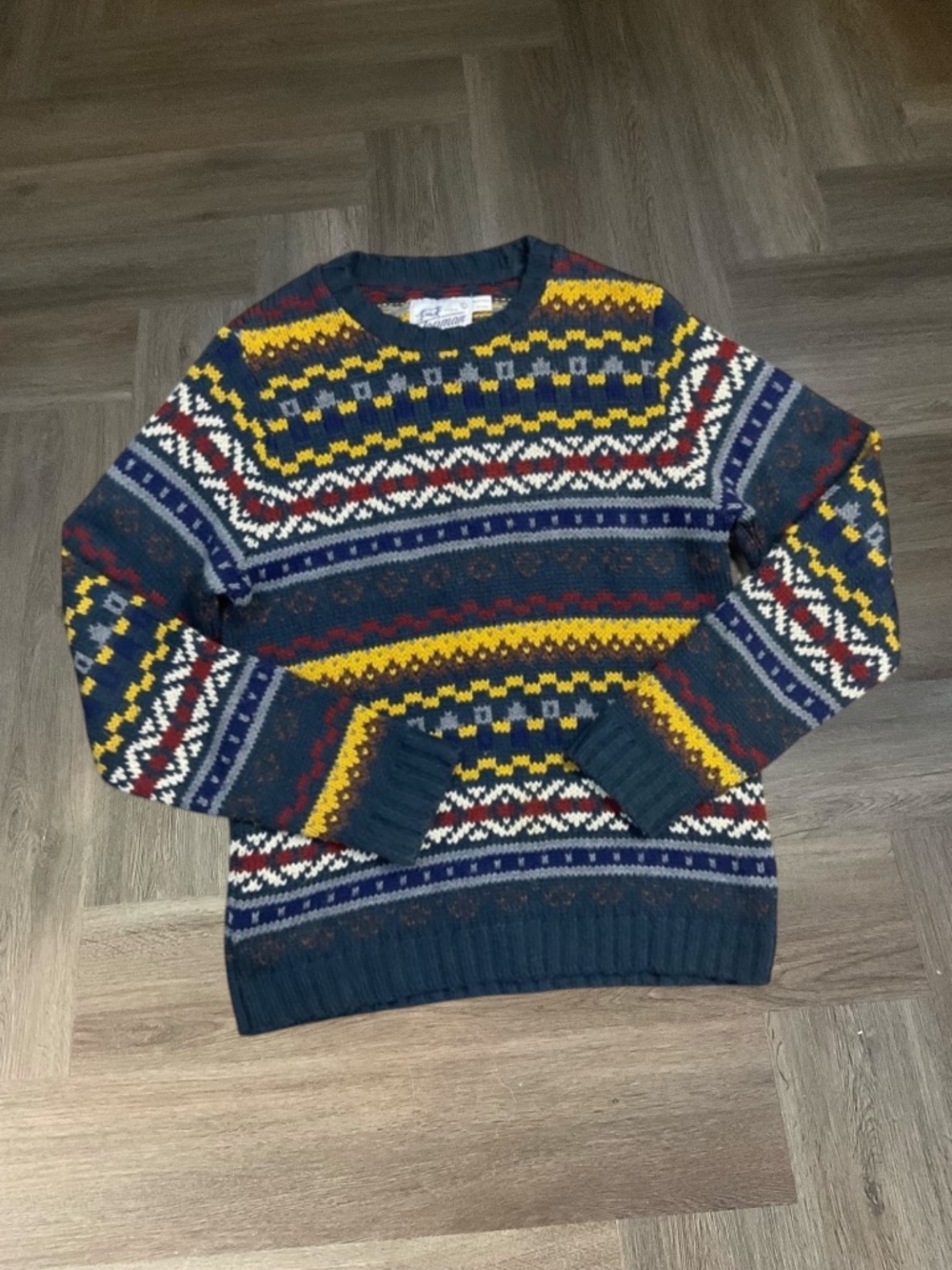 Vintage Topman Nordic Fair Isle Sweater Mens Large Blue‎ Yellow 90's Wool Blend